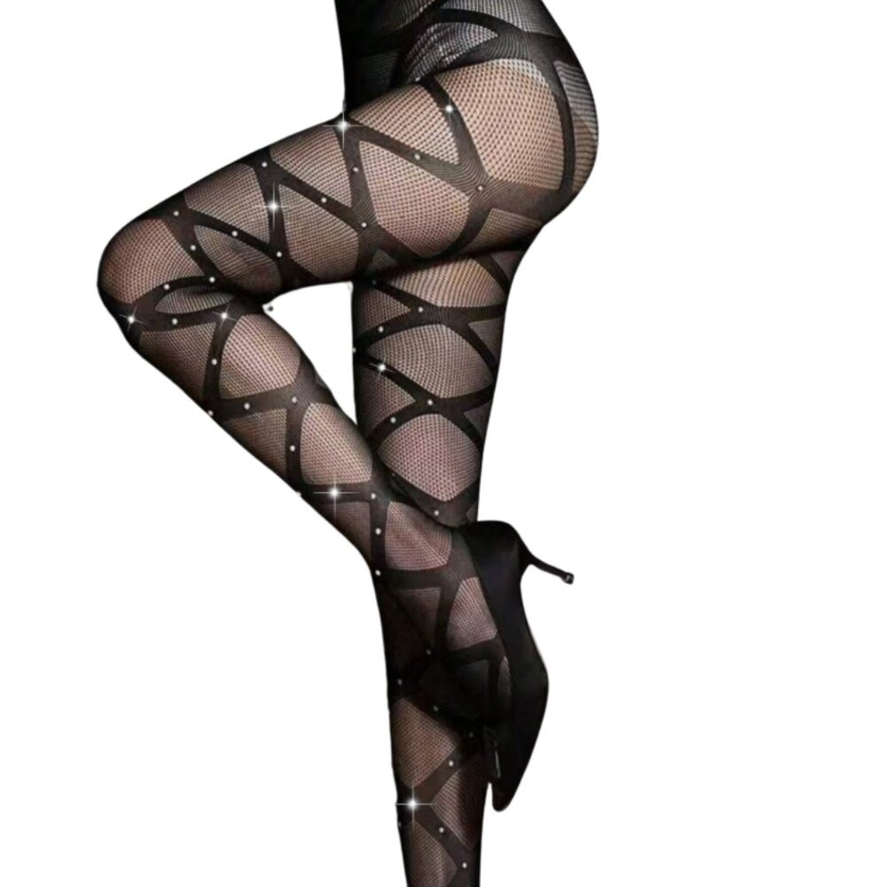 Chic Geometric Patterned Stockings with Rhinestone Accents